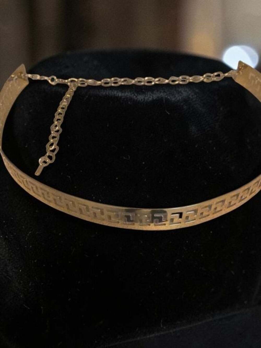 Lynne Gold Tone Metal Greek Key Cutout Waist Belt Adjustable Chain Link